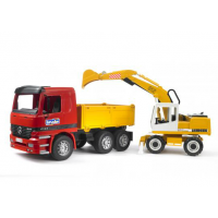 Самосвал Mercedes-Benz с колёсным экскаватором Liebherr Bruder 01-668...
