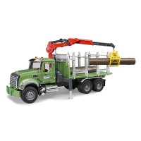 Лесовоз Mack с портативным краном и брёвнами Bruder 02-824...