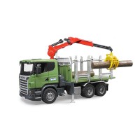Лесовоз Scania с портативным краном и брёвнами Bruder 03-524...